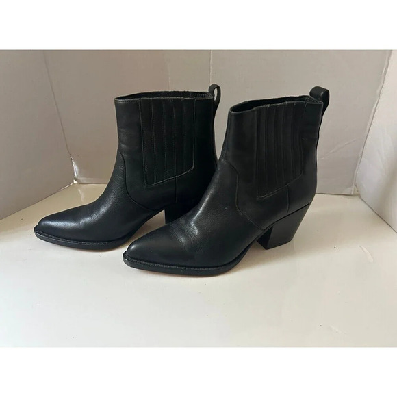 J.Crew Black Leather Chelsea Western Boots size 7 - Picture 1 of 10
